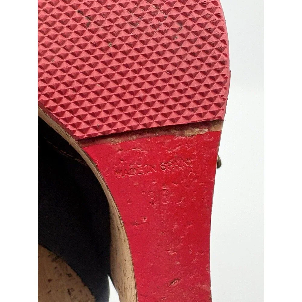 Christian Louboutin Denim Peep Toe Cork Platform Wedge Heels Size EU 36